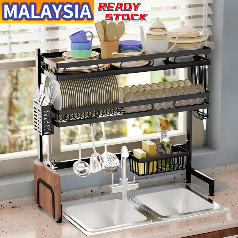 Stainless Steel Rak Pinggan Mangkuk Sink Dish Rack Kitchen Organizer