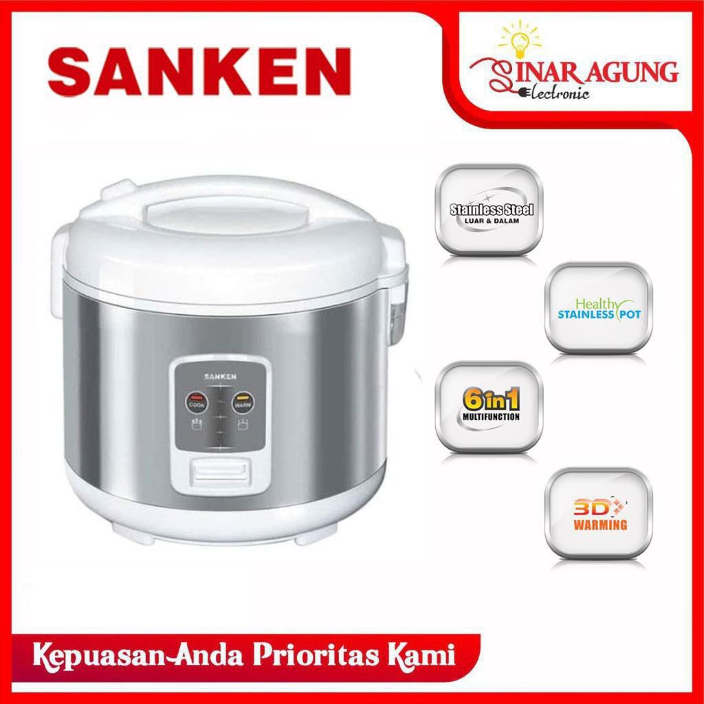 Sanken Magic Com / Rice Cooker Sj2200 1.8l (Stainless) (White) Shopee