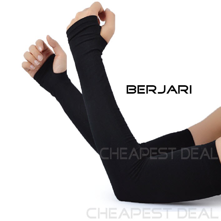 HANDSOCK SARUNG TANGAN LENGAN BERJARI PLAIN HITAM / SKIN