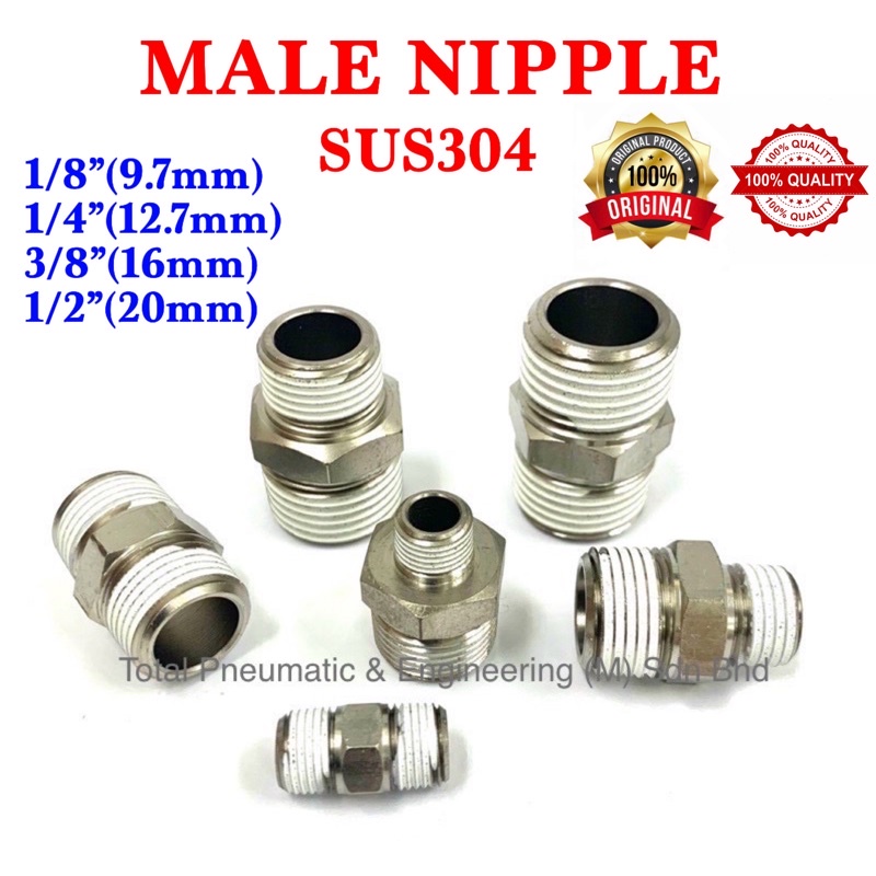 SUS304 Male Nipple 1/8” 1/4” 3/8” 1/2” Male Thread Equal Reducing
