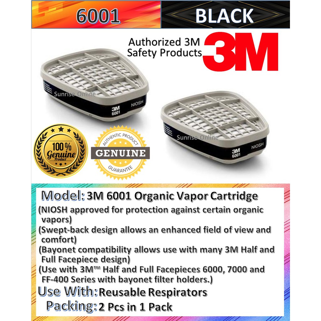 [ORIGINAL] 3M 6001 Organic Vapor Cartridge(1 Pack = 2 Pcs) 3M Cartridge