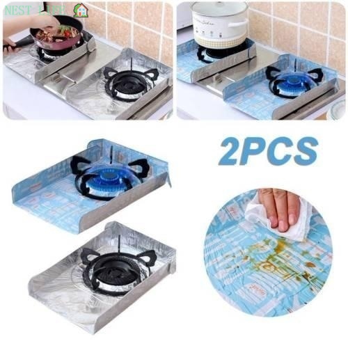 2pcs Foil Kitchen Cooking Oil Splash Guard Gas Stove Pad Reusable
