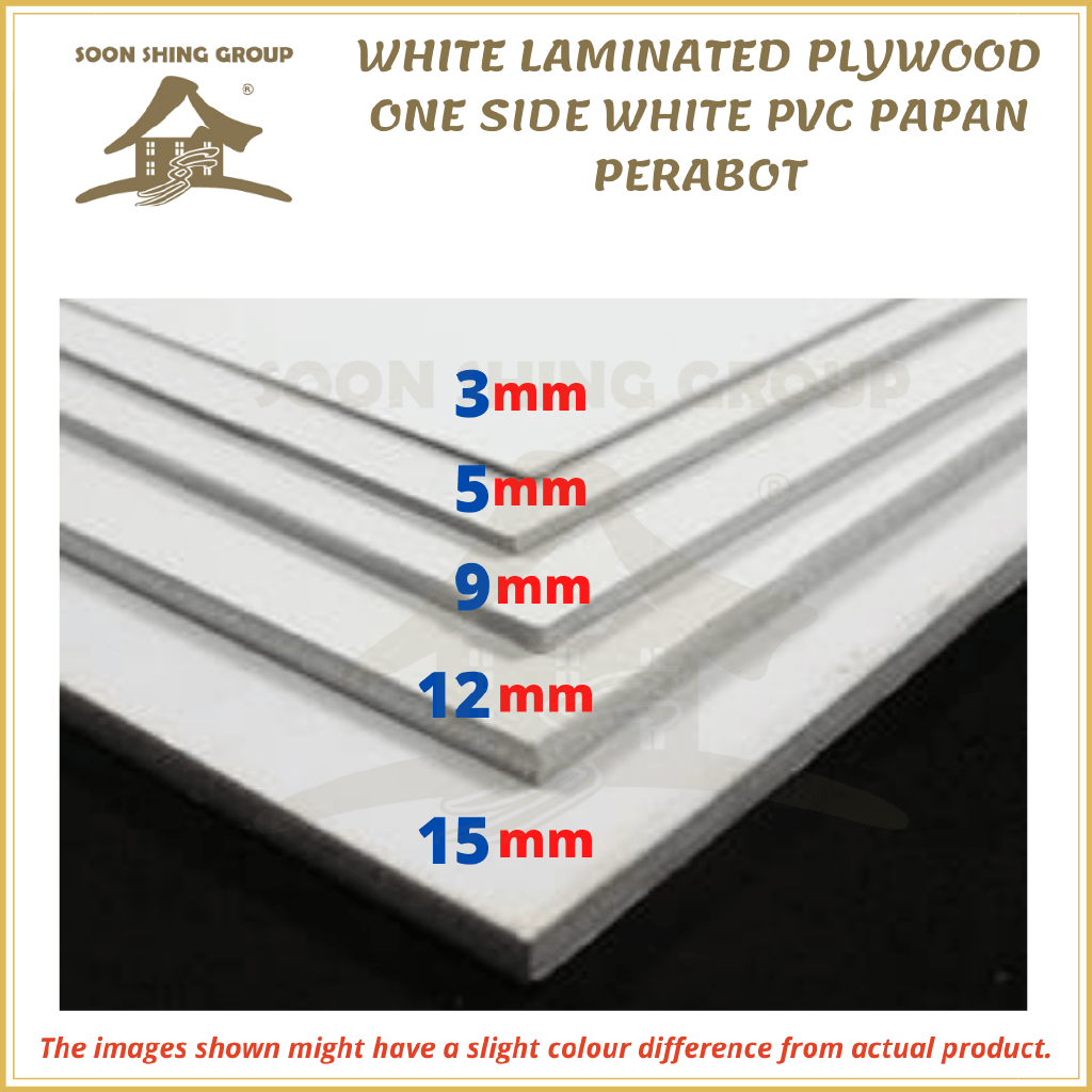 WHITE LAMINATED PLYWOOD ONE SIDE WHITE PVC PAPAN PERABOT 12MM 15MM