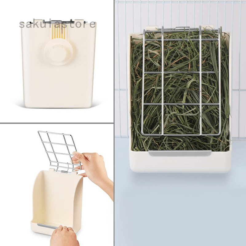 Pet Rabbit Hay Feeder Rack Less Wasted Plastic Rabbit Cage