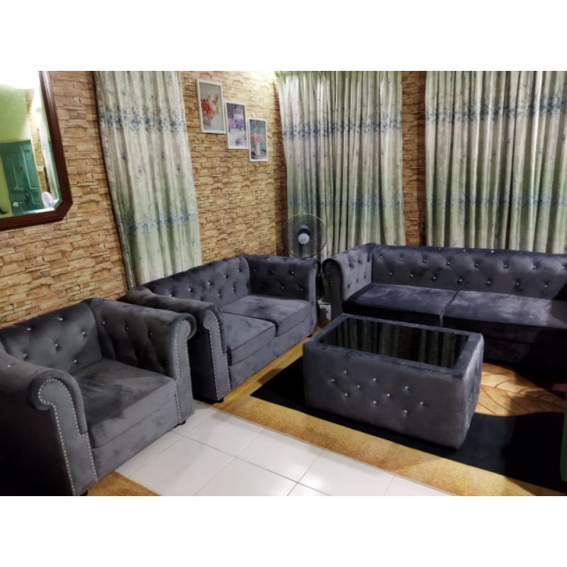 We Sofa Chesterfield 3 2 1 Seater Velvet Fabric Home And Living