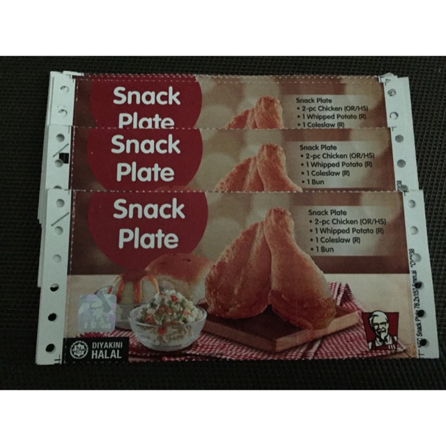KFC snack plate voucher x 5 (value RM12.3 ea) Shopee Malaysia