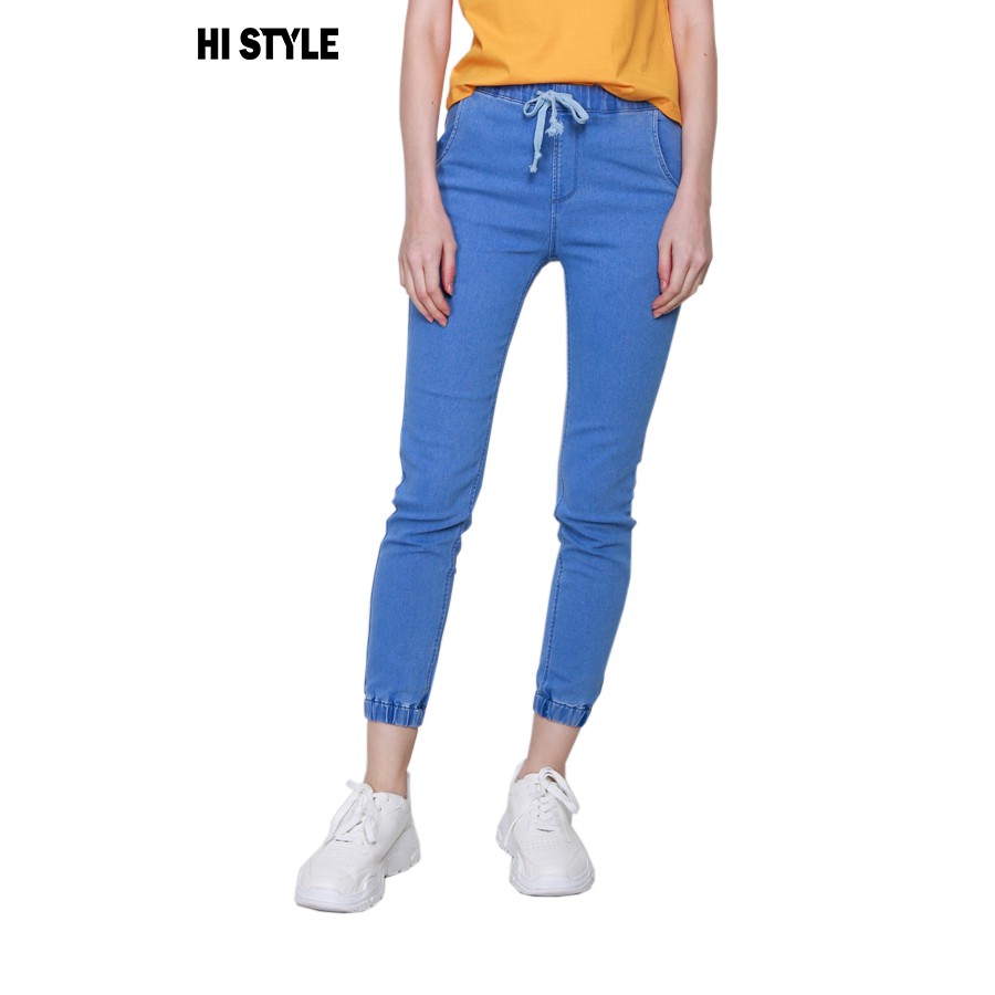 HI STYLE WOMEN Denim Jogger Pants Light Blue Shopee Malaysia