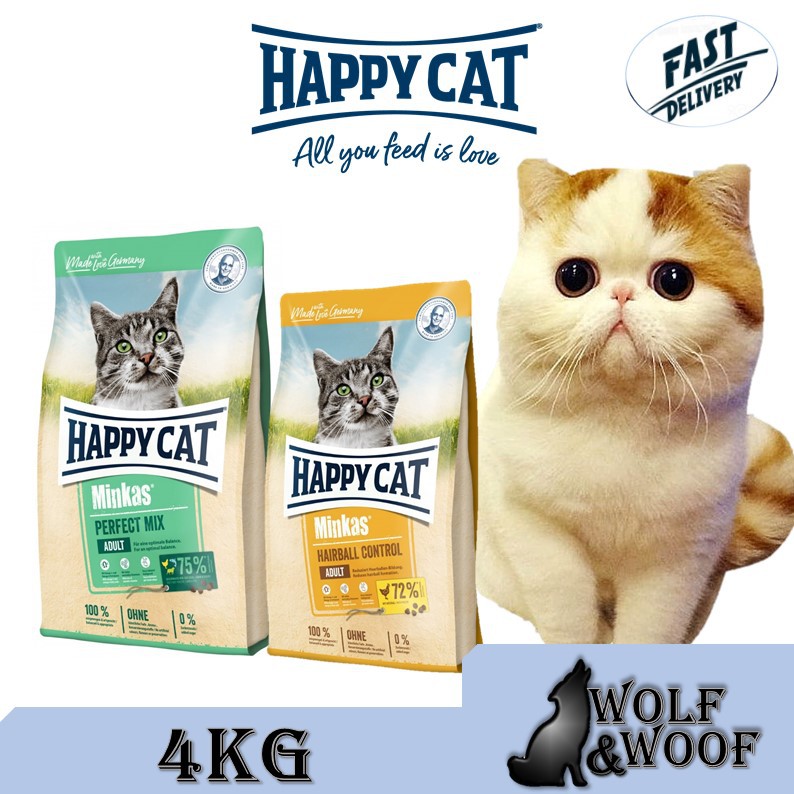 Happy Cat Cat Dry Food 4kg (Happy Cat Minkas Perfect Mix, Hairball