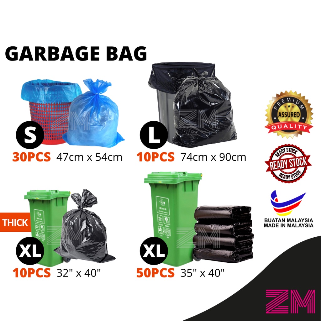 S / L / XL Plastic Garbage Bag Rubbish Bag Blue / Black Plastik Beg