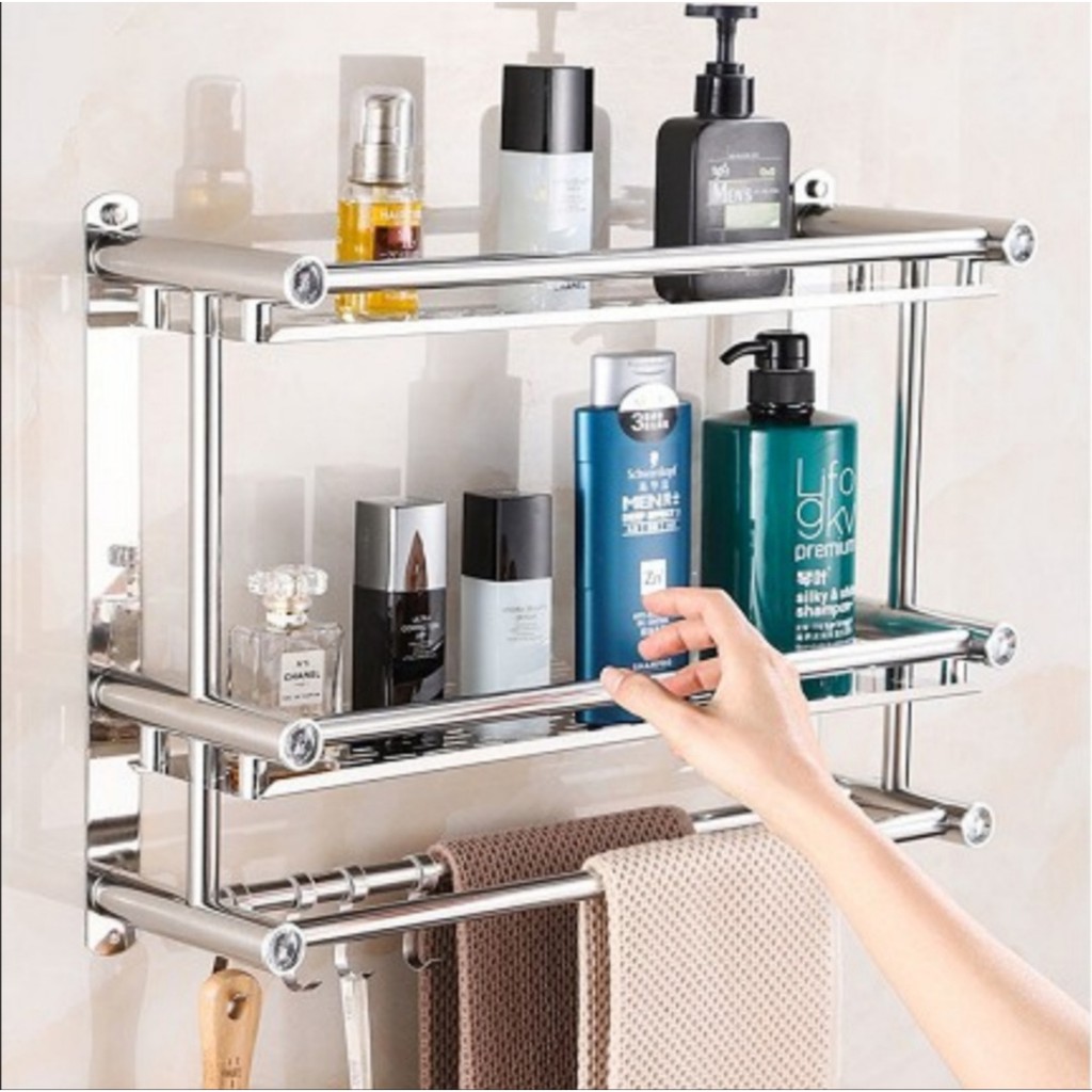 Ready Stock Stainless Steel Bathroom Shampoo & Shower Gel Rack + Towel