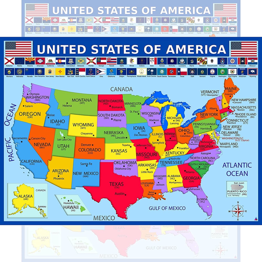 United States Map with State Flags Poster Laminated | Shopee Malaysia