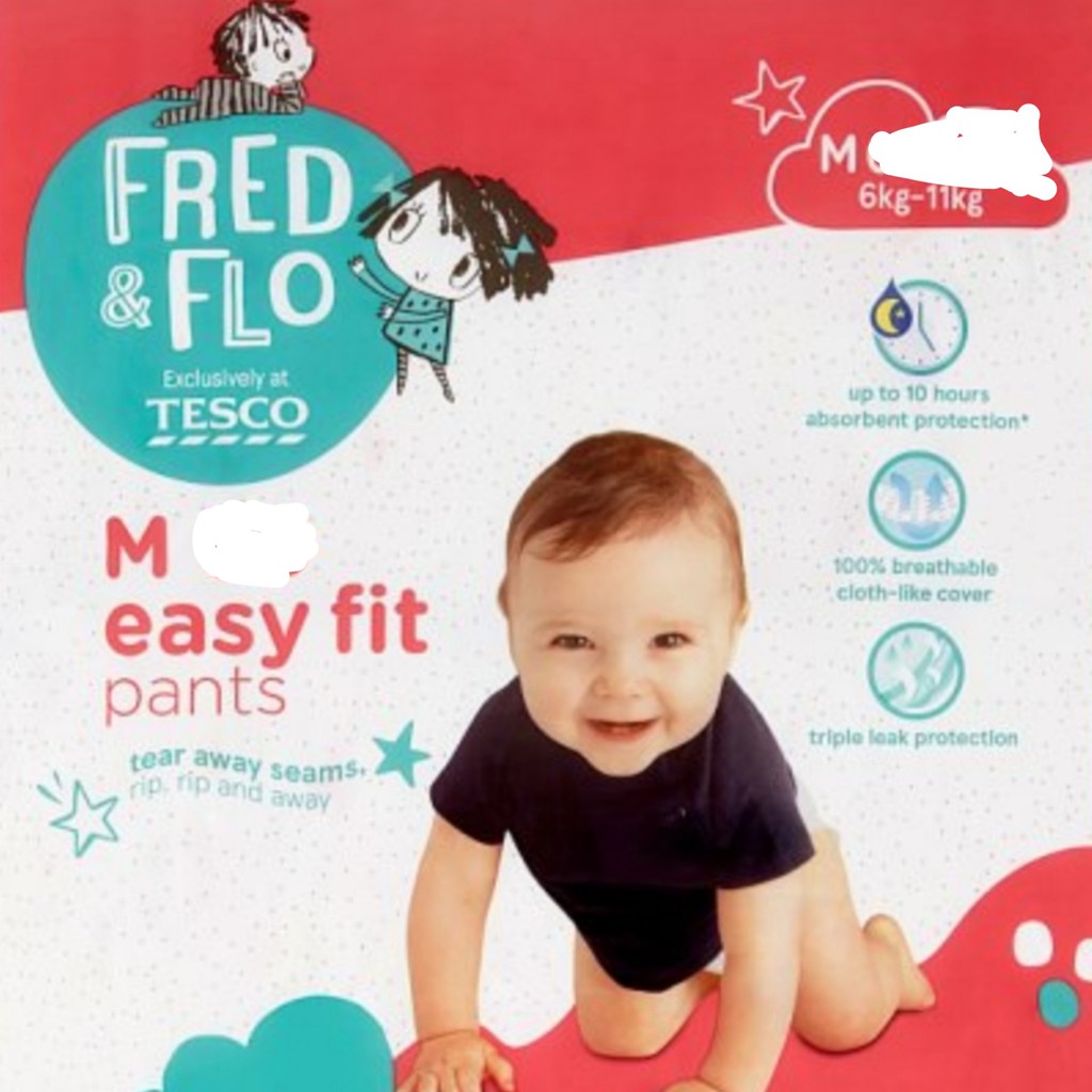 (READY STOCK)Tesco Fred & Flo Disposable Diaper Pants size L 82pcs