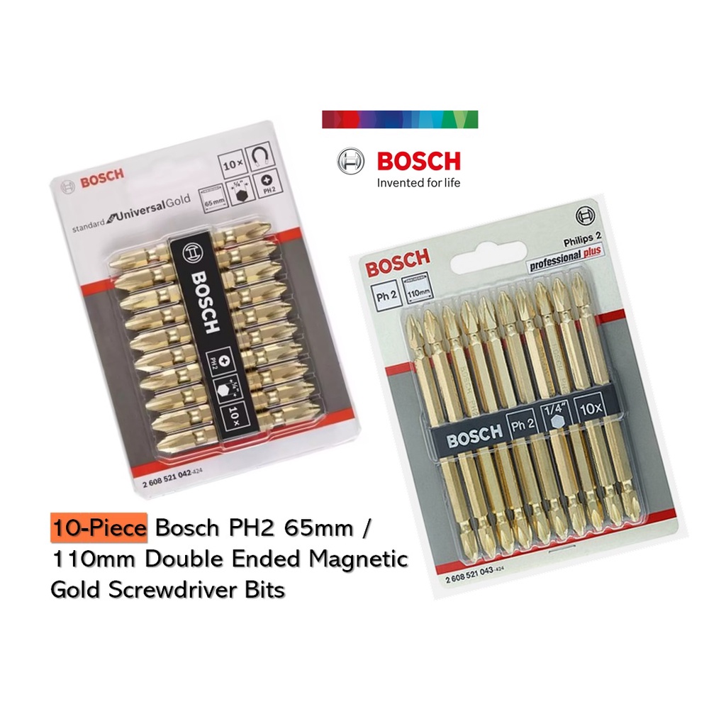 Bosch 10Piece PH2 65mm / 110mm DoubleEnded Gold