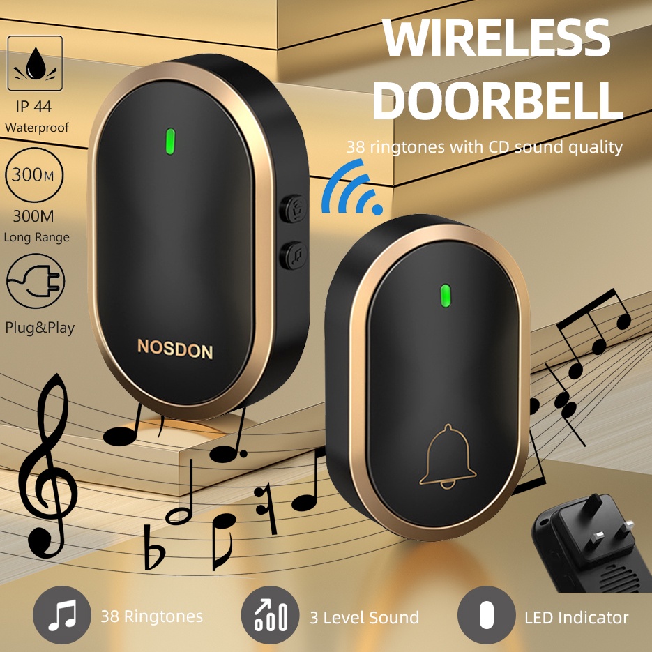【Malaysia 3pin Plug】Wireless Doorbell Smart Door Bell 60 Chime 110DB