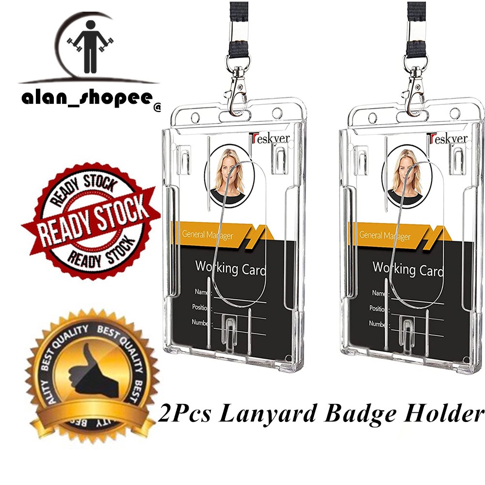 Hard Plastic Badge Holder with Lanyard, Vertical Clear ID Card Name