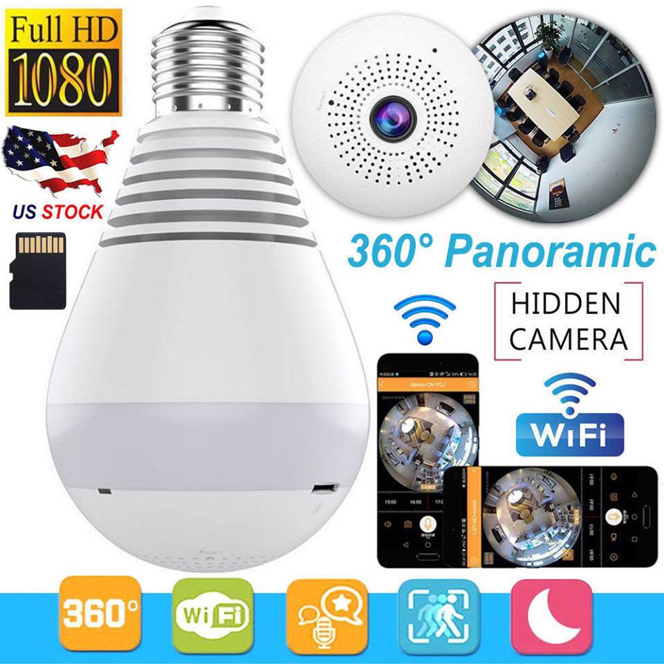 360degree Panoramic 1080P Hidden IR Camera Light Bulb Wifi FishEye CCTV