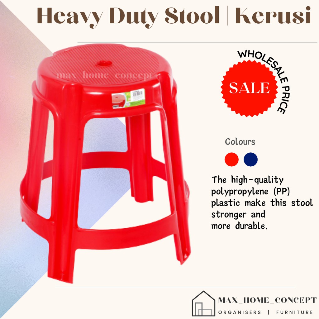 3PCS/ 6PCS HEAVY DUTY ROUND PLASTIC CHAIR PLASTIC STOOL KERUSI