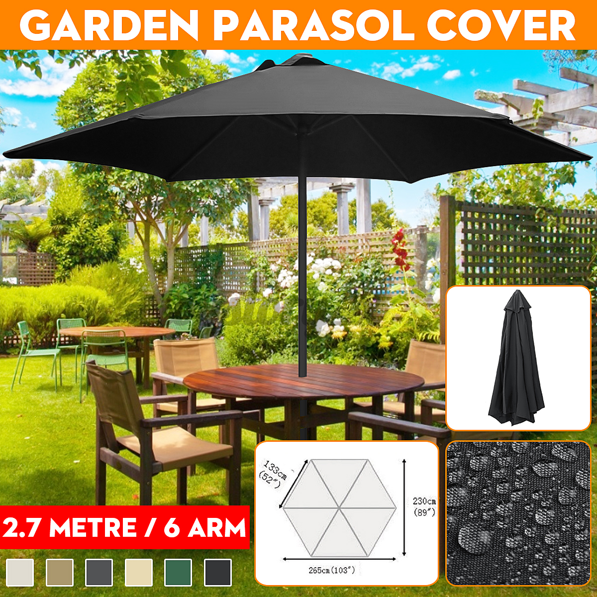 Garden & Outdoors Natural Cream BRAND NEW 2M REPLACEMENT PARASOL FABRIC