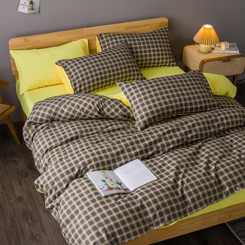 MUJI Style Striped Plaid Simple Bedding Set Duvet Cover Fitted Sheet