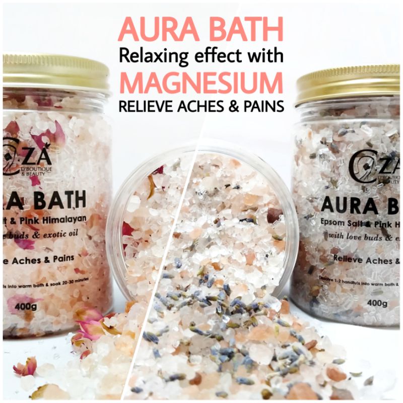 Aura Bath Salt 400g boleh mandi guna baldi, Epsom Salt & Pink Himalayan