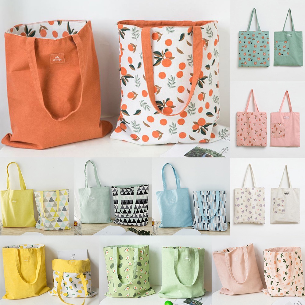 Canvas tote bag tuition student dual side totebag casual shoulder