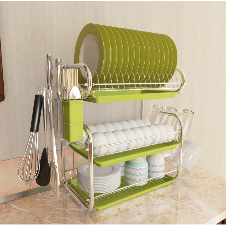 Quality 3 Tier Stainless Steel Kitchen Dish Rack with Tray Kitchen Sink