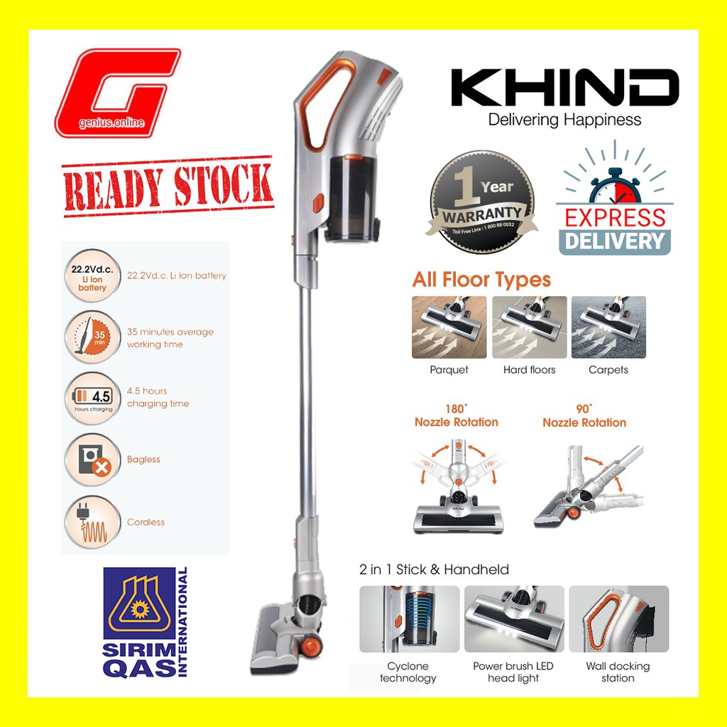 KHIND VC9675 Cordless Vacuum Cleaner 2 in 1 Handheld Vacumm VC9675