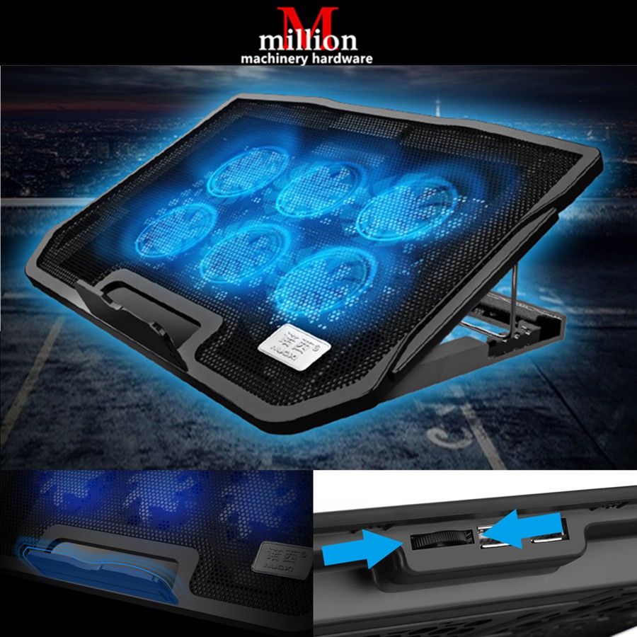🔥LOW PRICE🔥 NUOXI H9 POWERFUL 6 Fans Laptop Cooling Pad Adjustable