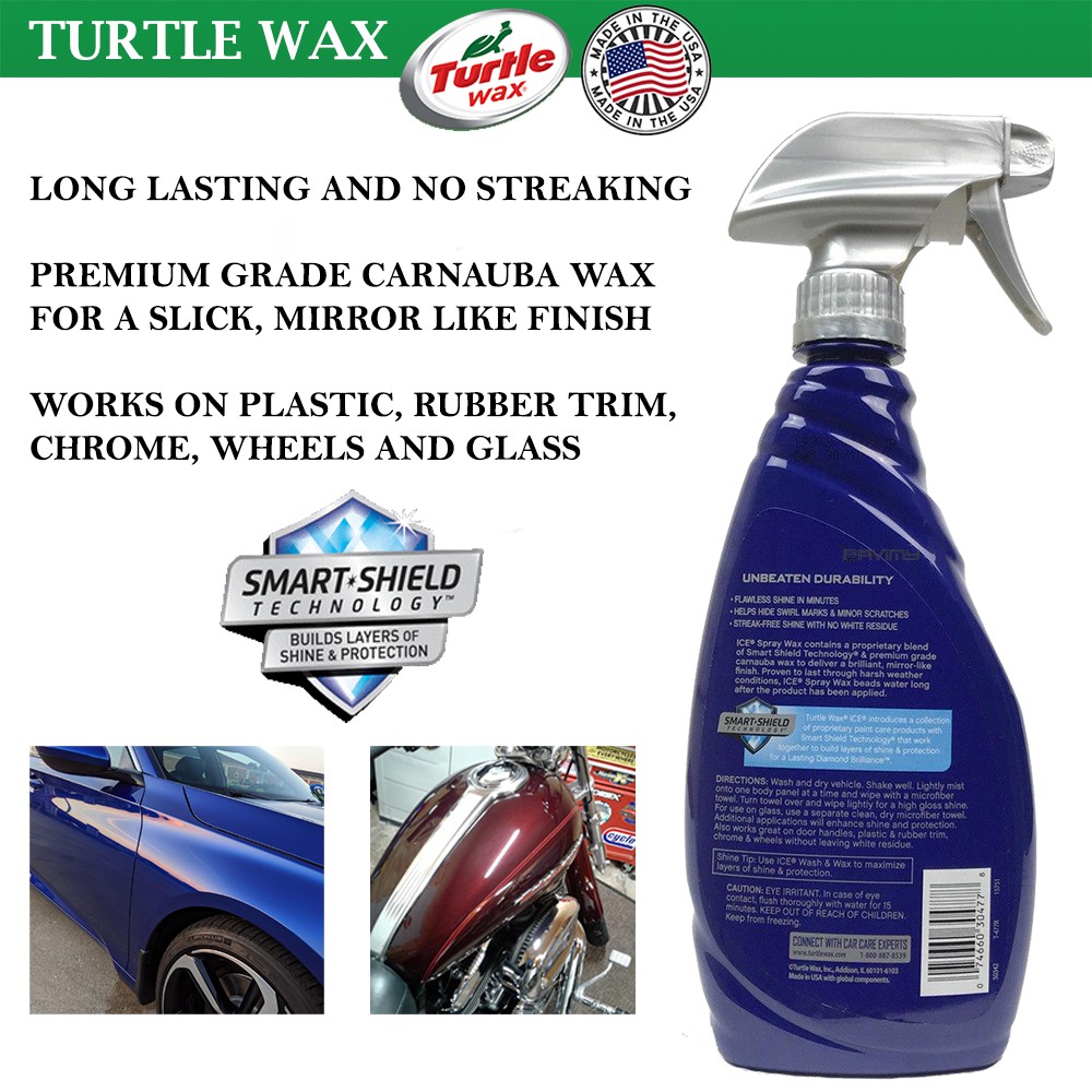 ICE Spray Wax By Turtle Wax (591ml) Synthetic Wax + UV Protection + Water Beading Penyembur