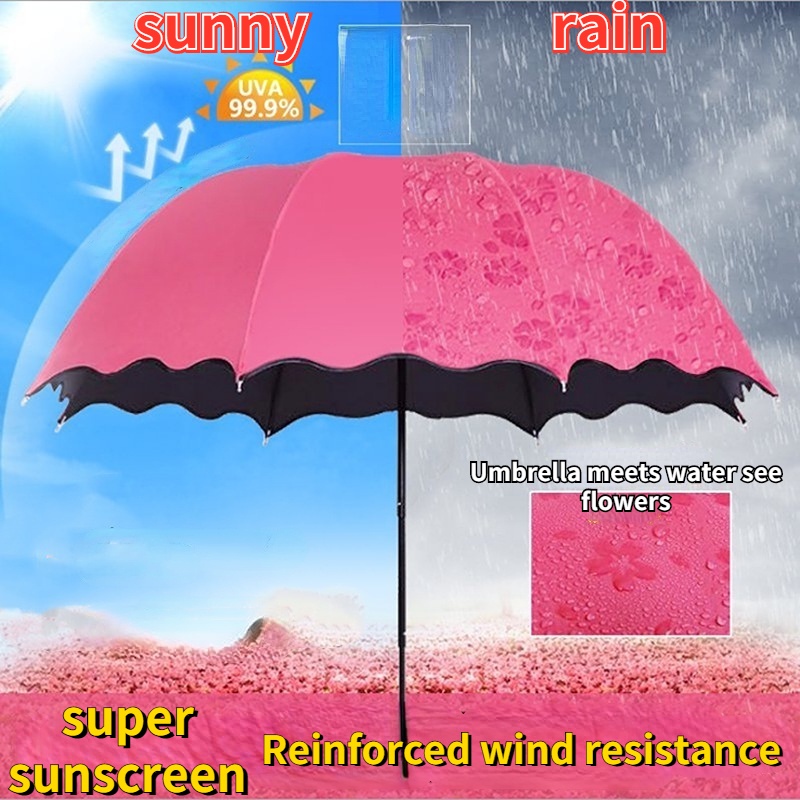 Blooming umbrella in water, solar umbrella, manual folding, sunny and