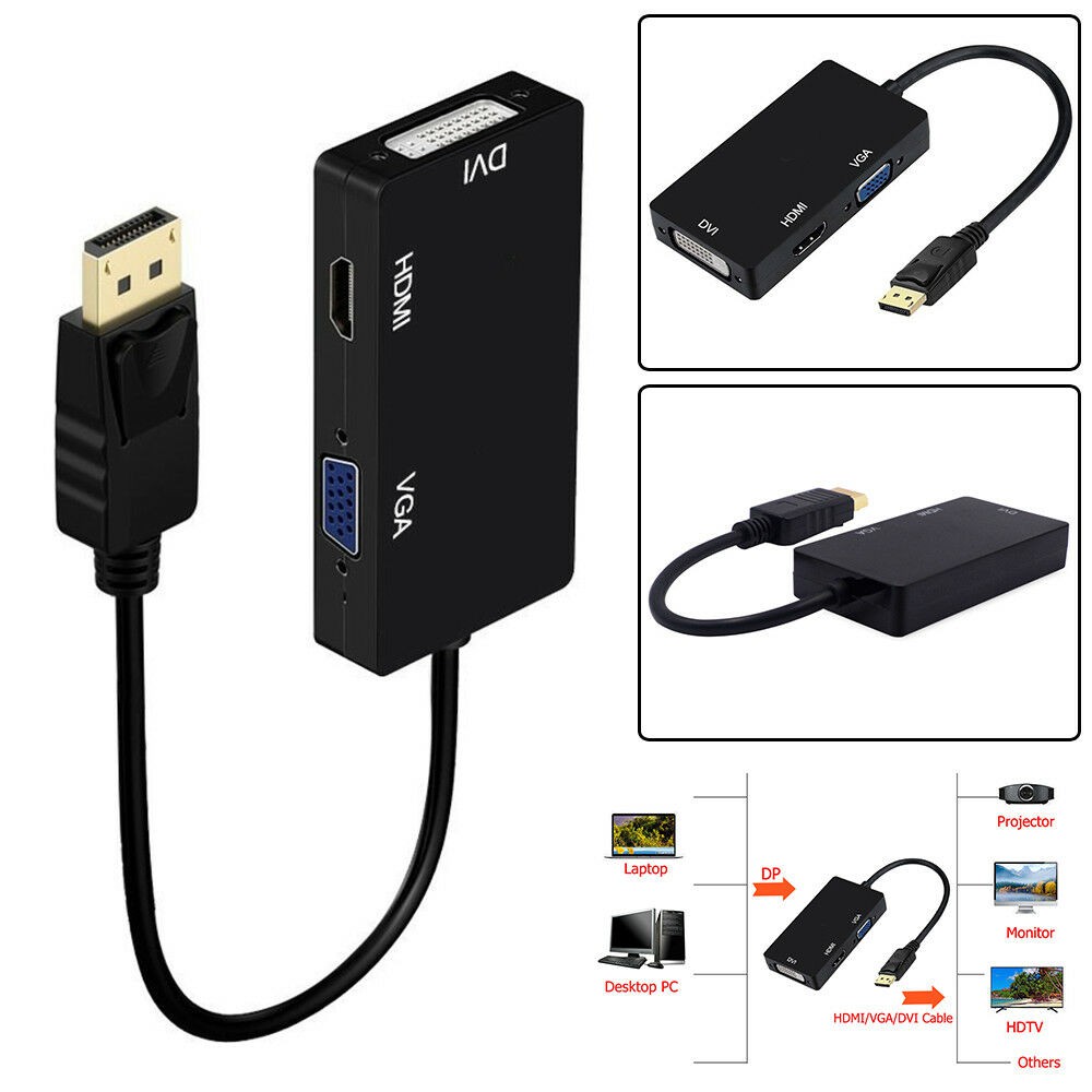 3 in 1 Display Port DP To HDMI VGA DVI Adapter Converter