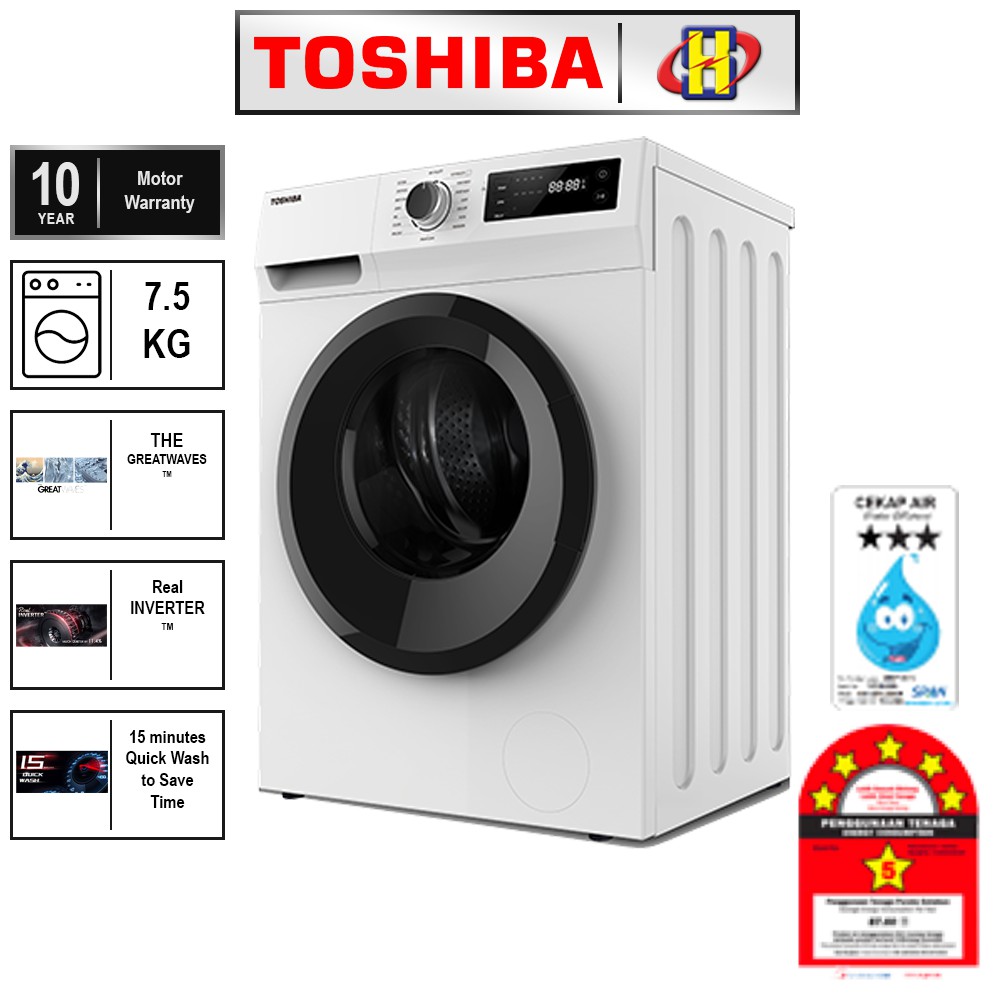 Toshiba Washing Machine (7.5Kg) The Greatwaves Inverter Front Load TW