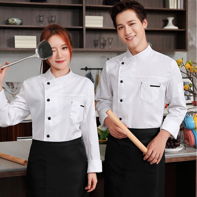 Chef Coat Soft Long Sleeve Kitchen Cook Uniform Unisex Restaurant Hotel