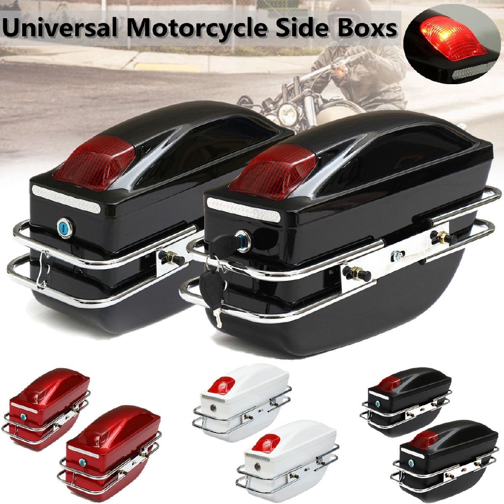 2x Universal Motorcycle Side Boxes Luggage Tank Hard Case Saddle Bags Cruiser Shopee Malaysia