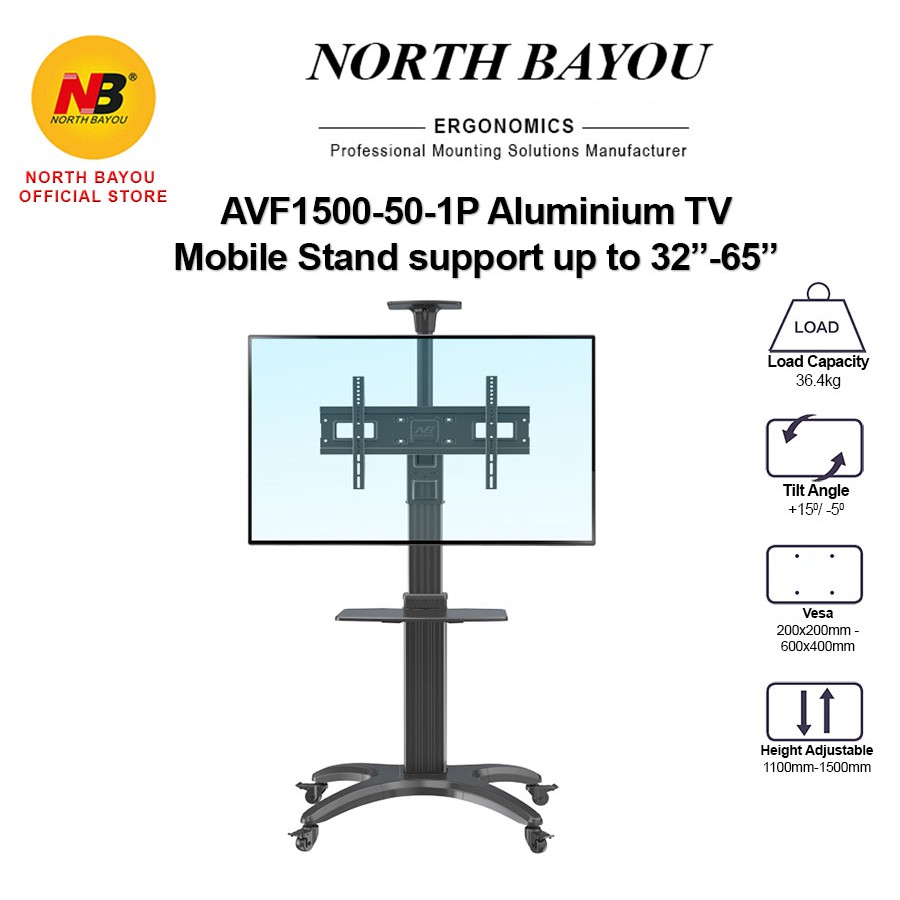AVF1500501P Aluminum Mobile TV Stand Support Size 32"65" Shopee