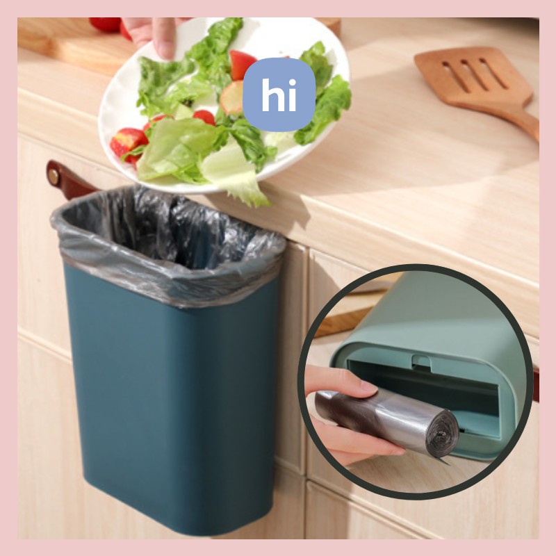 HI HOMES Kitchen Door Mounted Trash Bin with Bin Bag Holder