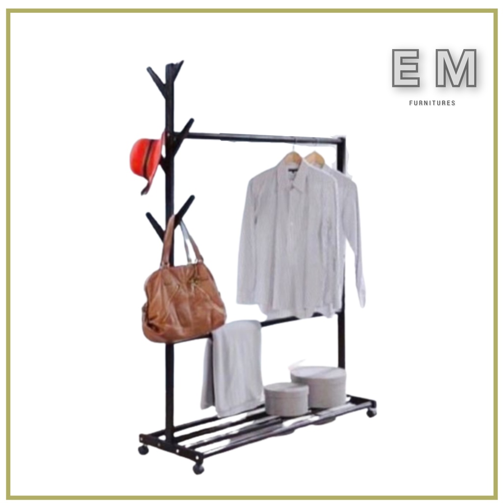 EM 3080 Hotel Style Hanger Baju Wooden Rack Towel Clothes Rack Stand