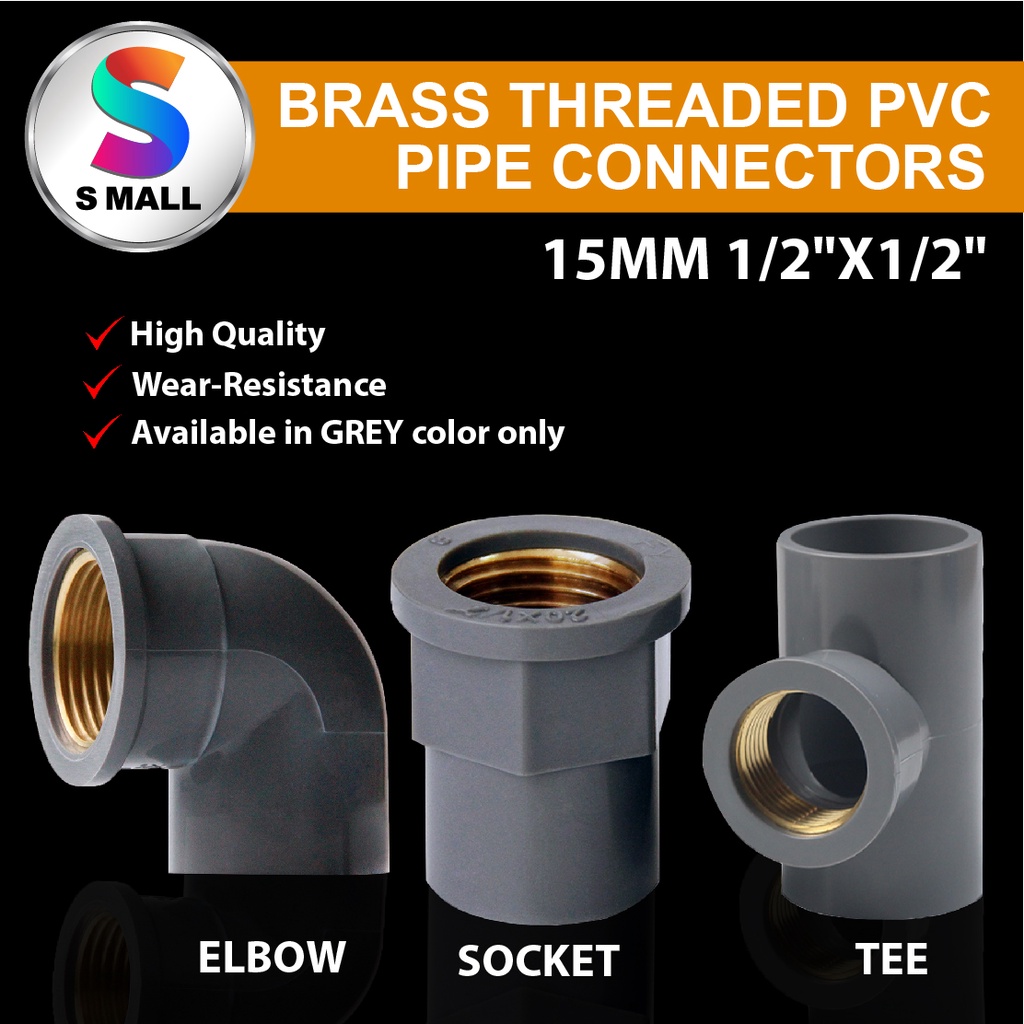 S MALL 15MM 1/2" Brass Threaded PVC PT GREY Fitting Water Pipe