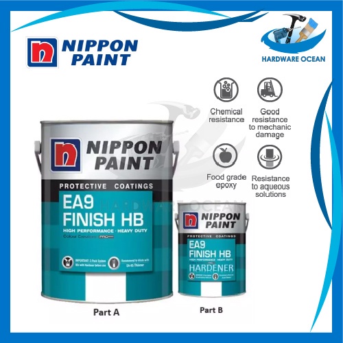 Nippon Paint 5L EA9 Epoxy Finish HB Fish Pond Paint Pond Paint Cat Ikan Kolam Iron Paint Steel