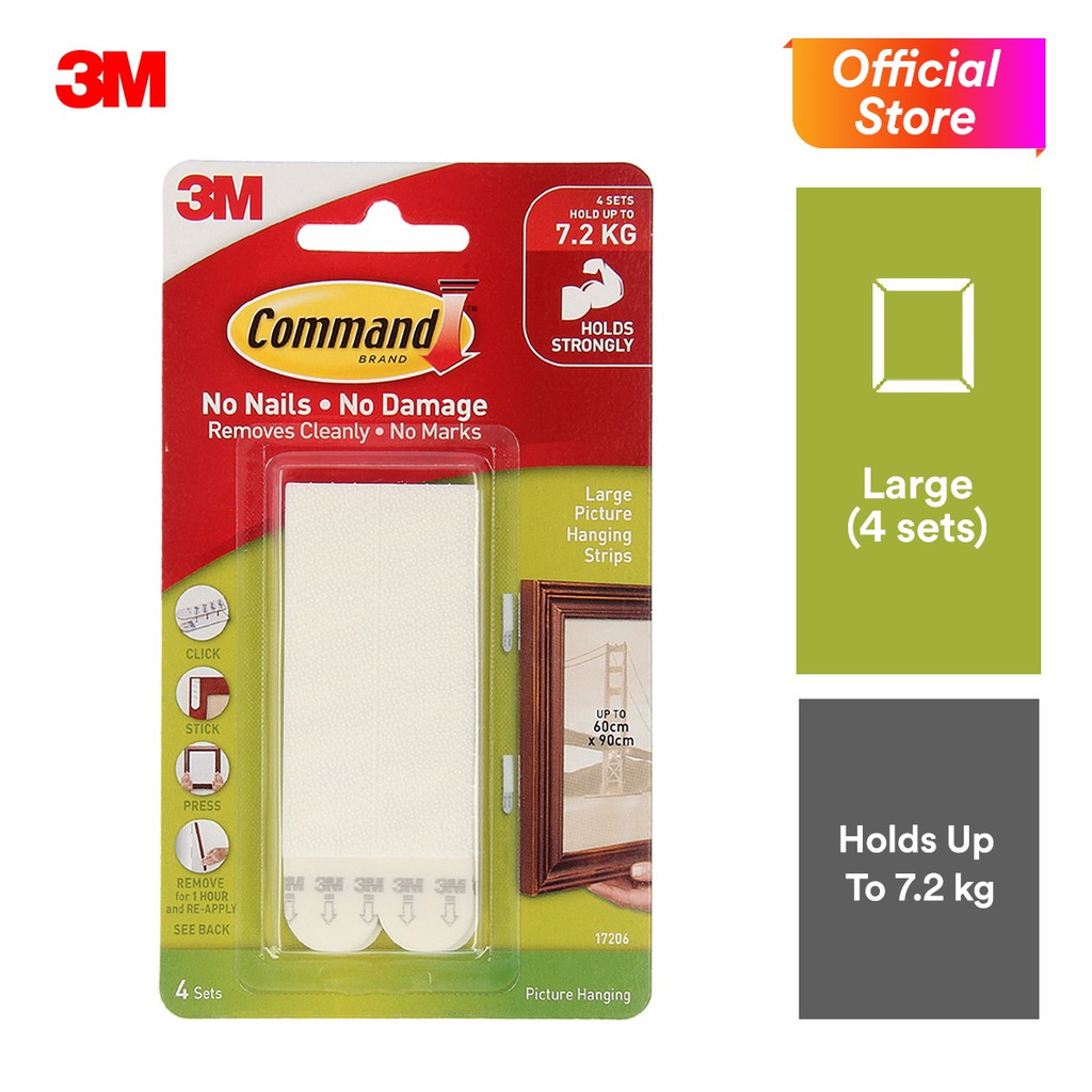 3M Command White Large Picture Hanging Strips (Holds Up To 7.2kg) (4