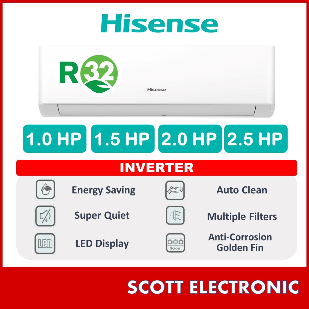 Hisense 1.0HP 1.5HP 2.0HP 2.5HP R32 Inverter Air Conditioner AirCond