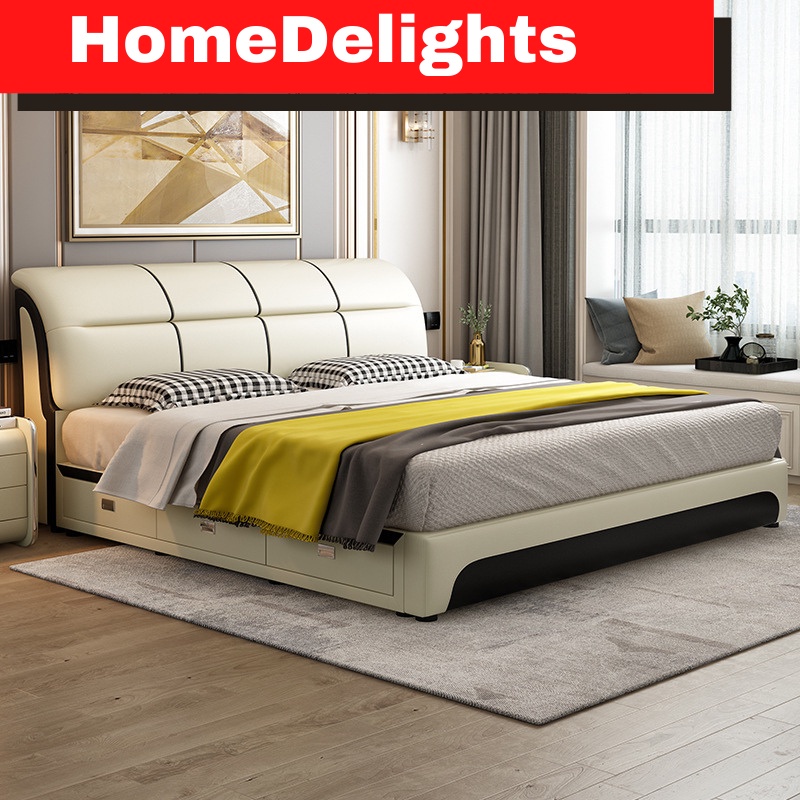 HomeDelights Elegant Soft Leather Bed Queen, King Size Katil Kulit