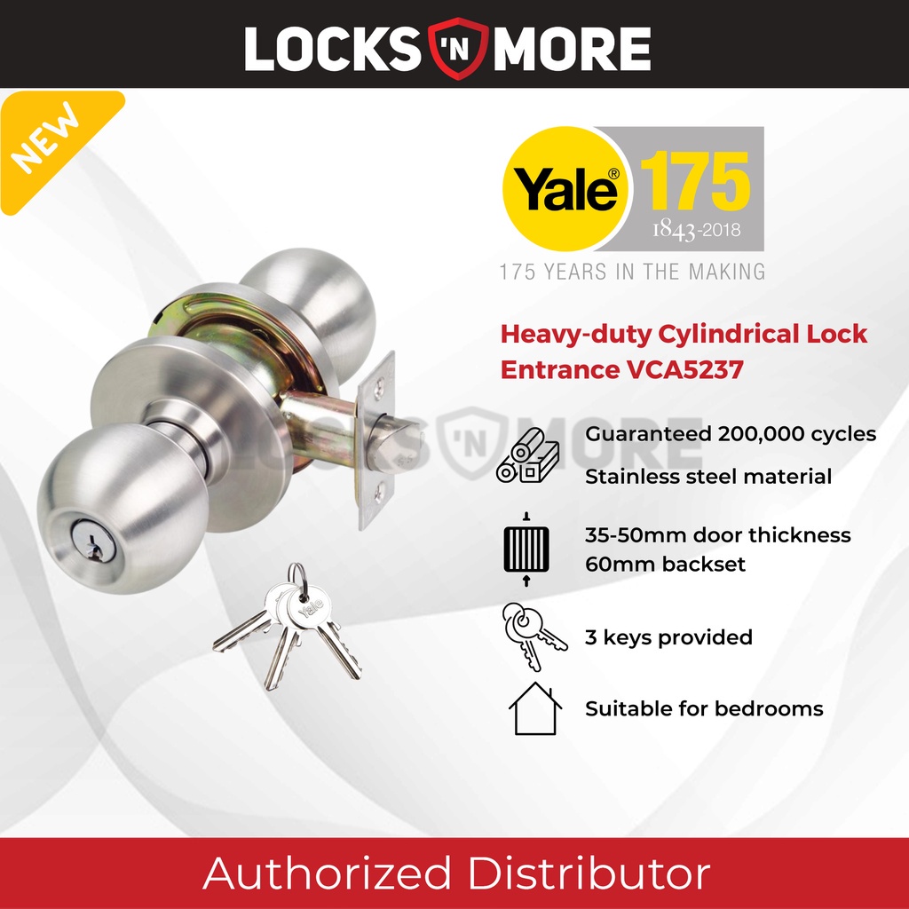 (100 Original) Yale Heavy Duty Cylindrical Entrance Door Knob Lock Set