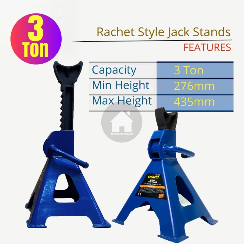 ESKO RACHET STYLE 3 TON JACK STANDS, CAR JACK STANDS ( 3 TON ) 1 Pair