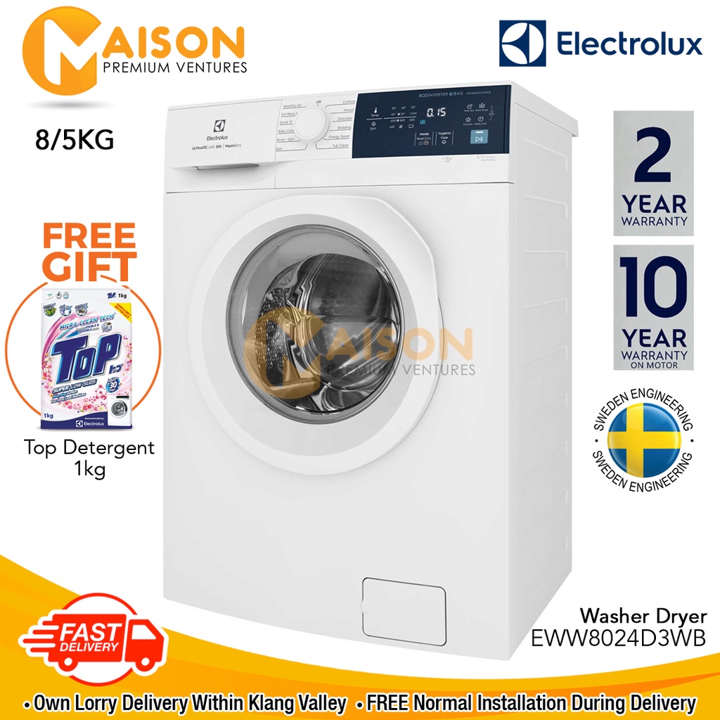 [12.12 Sales] Electrolux 8kg / 5kg Washer Dryer EWW8024D3WB (Delivery Within Klang Valley Only