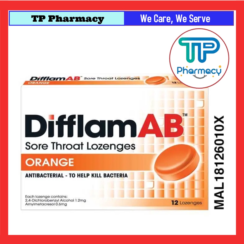 DIFFLAM AB sore throat Antibacterial Lozenges Orange 12s Shopee Malaysia