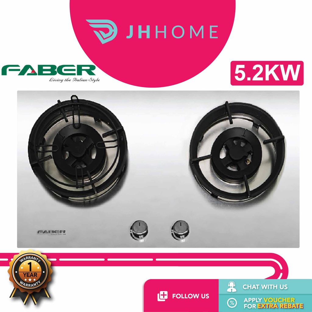 Faber BuiltIn Hob 5.2kW IVANO 2B/76SS/Rubine Gas Stove 5.0kW RGH
