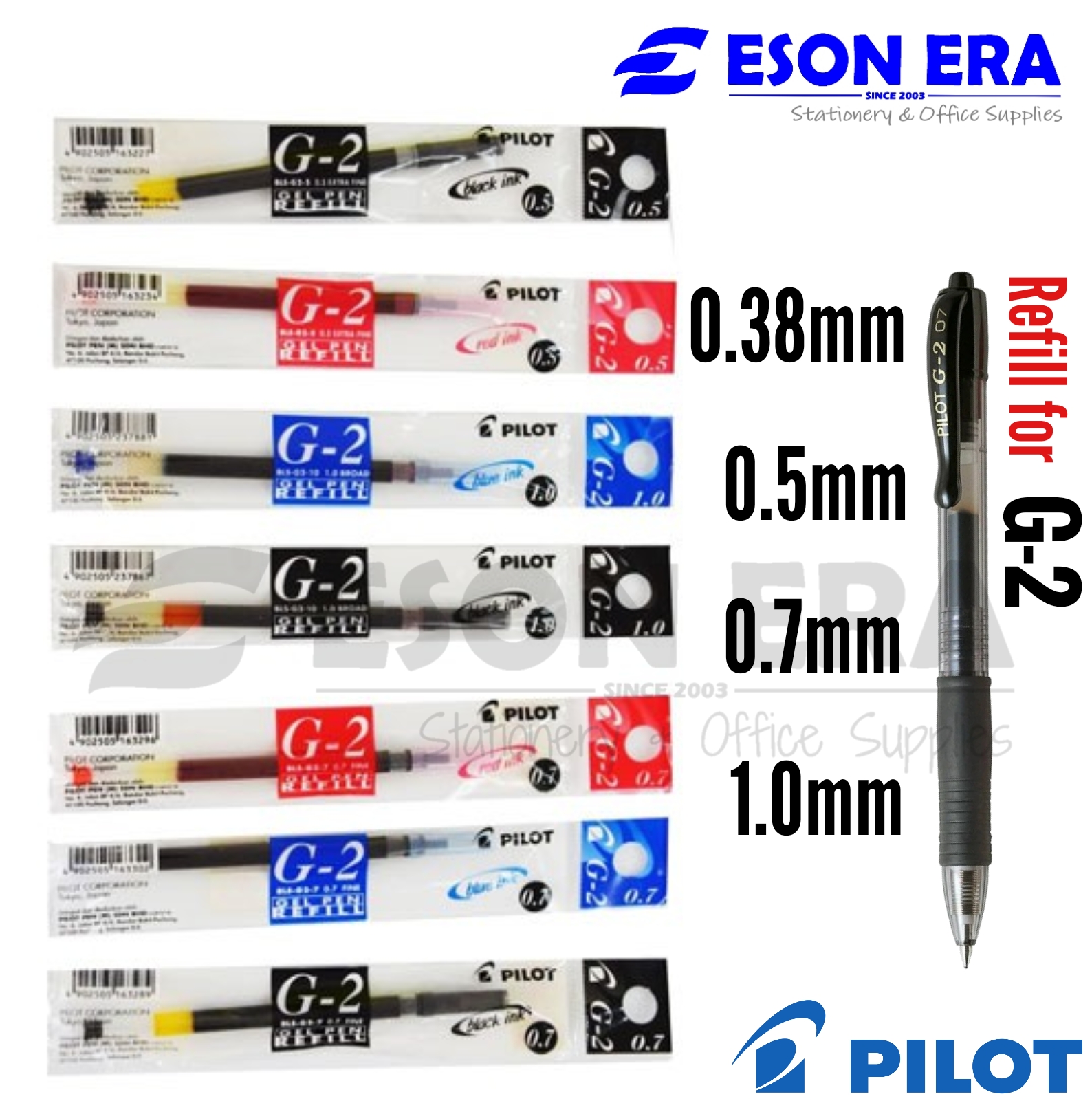 Pilot G2 Gel Pen Refill 0.38mm / 0.5mm / 0.7mm / 1.0 mm (Blue/ Black