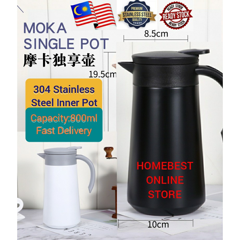 Moka 304 Stainless Steel 800ml Insulated Vacuum Kettle Pot Thermos Cup