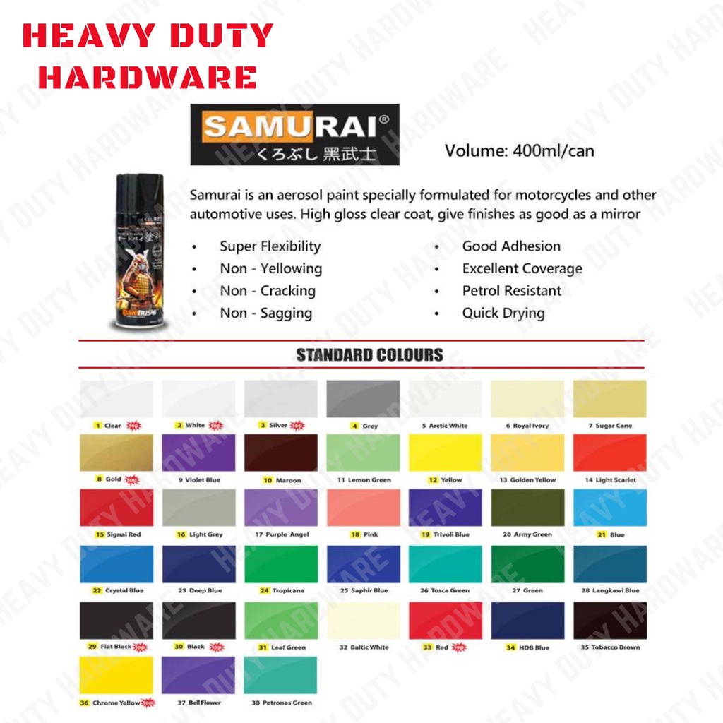 SAMURAI Spray Paint Clear 2k Samurai High Temp Black Spray Paint Gold Silver White Shopee Malaysia